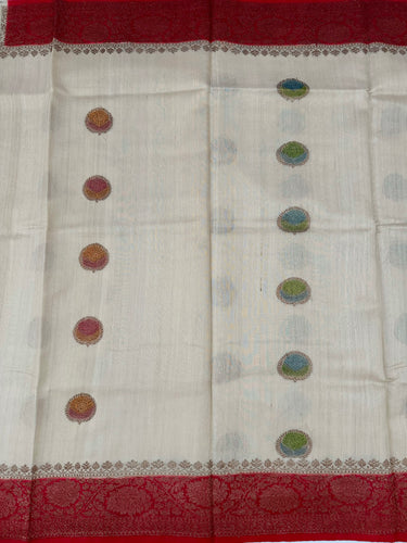 Lightweight Tussar Silk Saree | Antique Zari | Beige | Hand Brushed | Handwoven | Ships from California